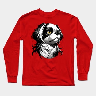 Stunning and Cool Japanese Chin Monochrome and Gold Portrait for Father's Day Long Sleeve T-Shirt